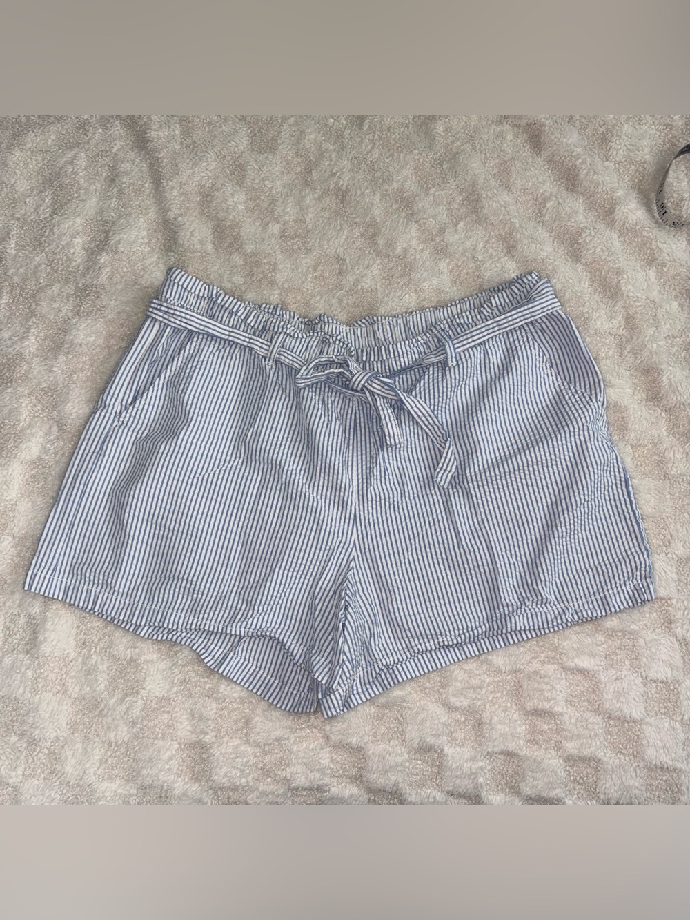 Women’s Anko Blue and White Striped Textured Cotton Shorts w/ Tie Waist Size 18